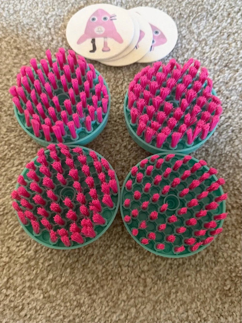 Kids Gentle Silicone Bath Brush with Pink Bristles — Teal/White 4 pieces
